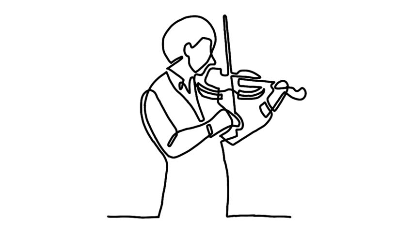 continuous line animation of male violinist performing to play violin