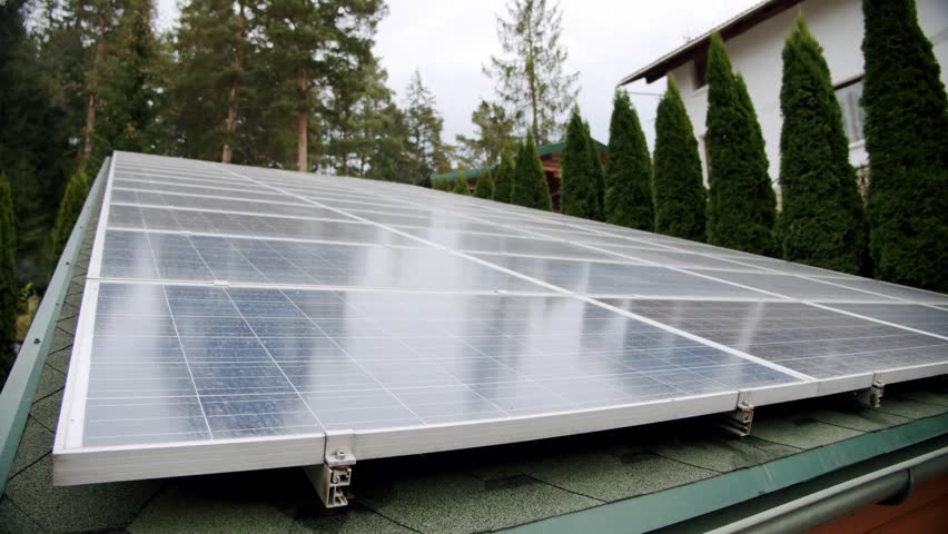 Photovoltaic energy generation with solar panels, showcasing renewable green power, sustainable technology, and clean energy solutions.