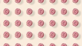 Rows of pink donuts covered in small marshmallows move across a plain background. Sweet treats form a fun, colorful, and repeating design. blue background, abstract food pattern - Powered by Shutterstock - Get 15% off with code: PIKWIZARD15