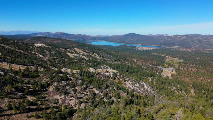 Wide Aerial View of Big Bear Lake and Mountain Forest