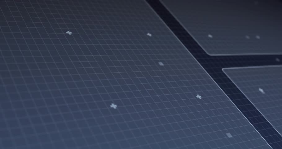 Circular HUD reacting to outer ring starting sweep, animating tiles and pointer, stabilizing UI. Radial, concentric, futuristic, dashboard, data, interface, parallax