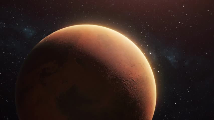 Mars planet on space with colorful starry night front view of Mars planet from space with beautiful galaxy full view of Mars 4k resolution
