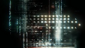 Glitch cyberpunk industrial grunge animated texture overlay background with blue-white data code columns, neon numeric clusters, complex grid interference, flickering tech noise - Powered by Shutterstock - Get 15% off with code: PIKWIZARD15