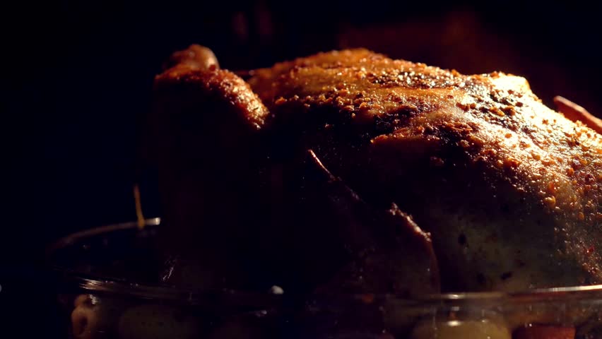 Roasting chicken turkey in oven tasty Fresh meat. Cooking recipes Thanksgiving food and christmas