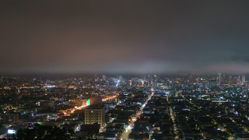 San Francisco Glittering Night Skyline and City Grids Time Lapse Pan R California USA