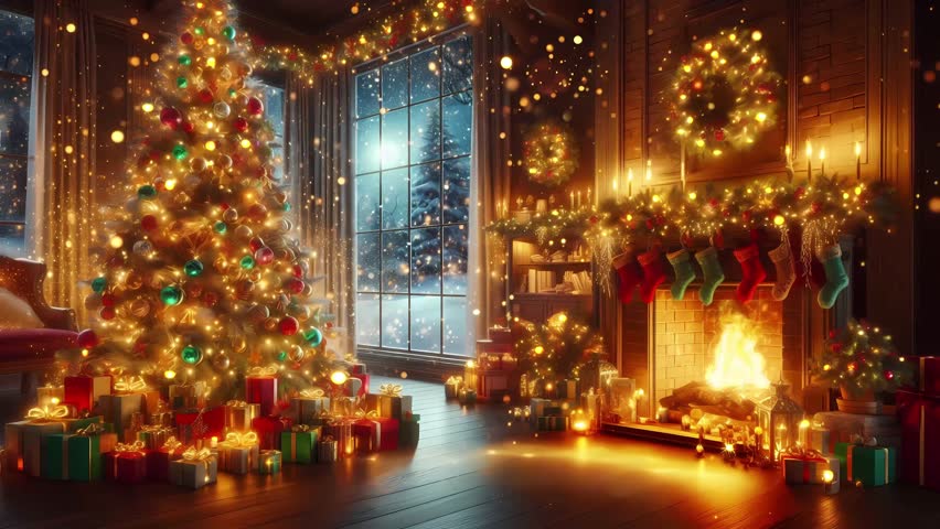 Cozy Christmas Animated Background with Fireplace and Falling Snow in Warm Winter Room 4K 1 minute Seamless Loop - Powered by Shutterstock - Get 15% off with code: PIKWIZARD15