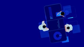 An animated overhead scene depicting a team working at a digital desk, interacting with vibrant data charts and dashboards. Smooth transitions between interface elements and a dynamic analytics flow.  - Powered by Shutterstock - Get 15% off with code: PIKWIZARD15