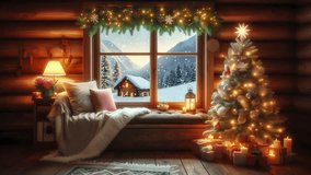 Cozy Christmas Animated Background with Fireplace and Falling Snow in Warm Winter Room 4K 1 minute Seamless Loop - Powered by Shutterstock - Get 15% off with code: PIKWIZARD15