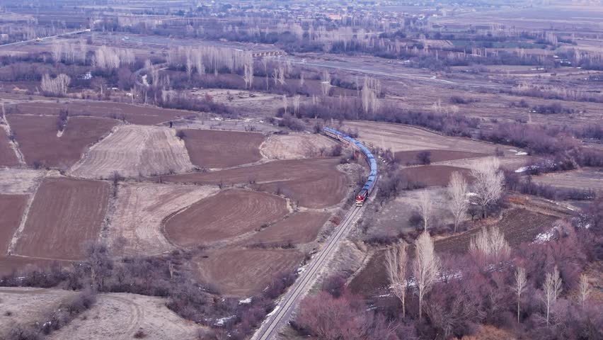 Aerial view of the passenger train while it is moving