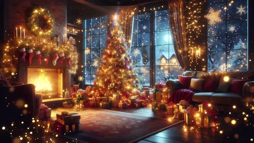 Cozy Christmas Animated Background with Fireplace and Falling Snow in Warm Winter Room 4K 1 minute Seamless Loop - Powered by Shutterstock - Get 15% off with code: PIKWIZARD15