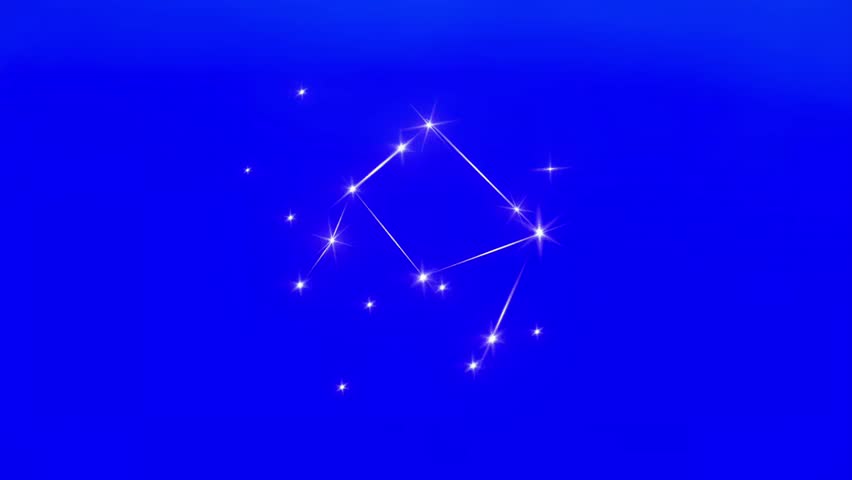 A captivating animation showcases the Libra zodiac constellation, vividly rendered with sparkling white stars against a serene deep blue gradient background.