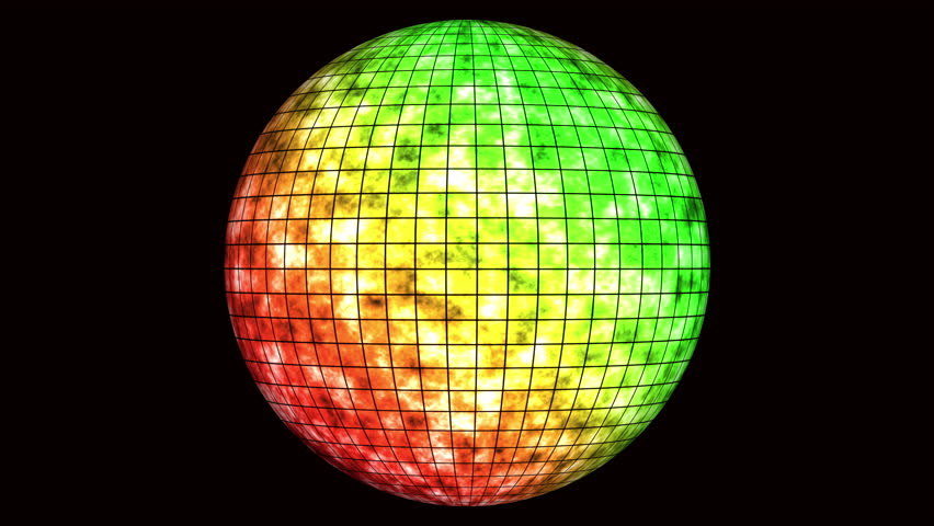 Glowing multicolor sphere with grid-like geometric surface floating over a black background.