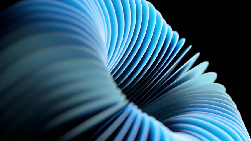 Elegant blue abstract circular shape with smooth wavy layers moving hypnotically against a solid black background, creating a serene and captivating seamless loop for presentations. 3D Illustration