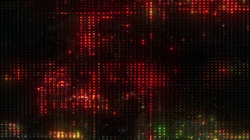 Glitch cyberpunk industrial grunge animated texture overlay background with deep black data voids, red neon pixel sparks, modular grid clusters and shifting micro-LED formations