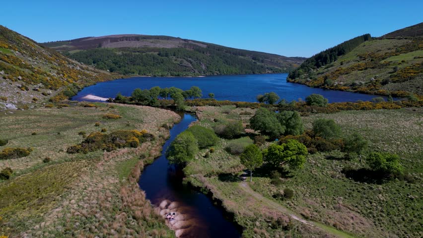 Green Valleys, Beautiful Landscapes, Blue Lakes, Picturesque Ireland, Lough Dan Lake in Wicklow