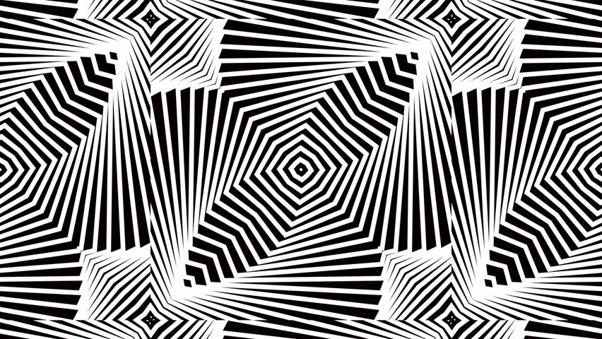 Blue and white geometric line pattern forming rotating spirals and angular structures.