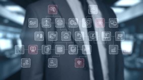 Businessman interacting with modern technology flowchart network interface - Powered by Shutterstock - Get 15% off with code: PIKWIZARD15