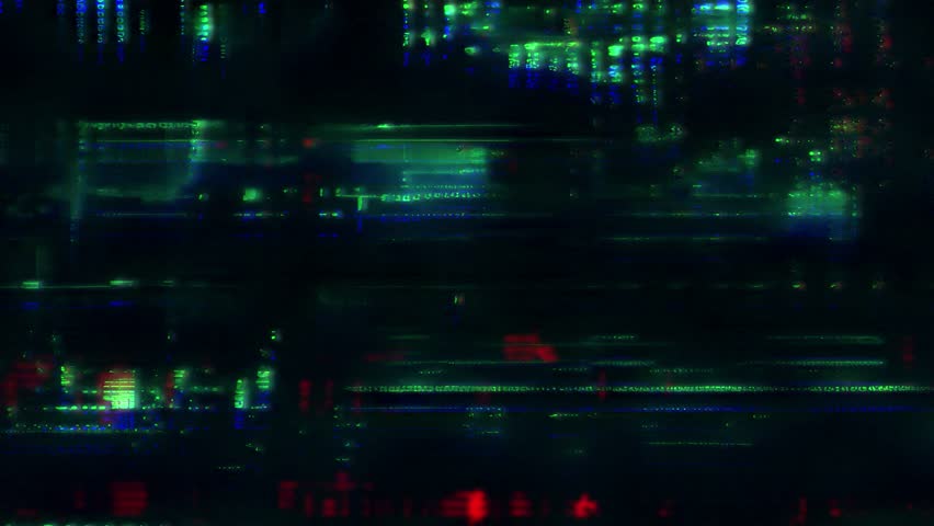 Glitch cyberpunk industrial grunge animated texture overlay background of dark RGB noise, fragmented pixels and scan lines, abstract data corruption loop for tech trailers titles, vj sets and FX