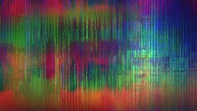 Glitch cyberpunk industrial grunge animated texture overlay background with rainbow noise, smeared pixels and vertical drips, abstract lights reflection loop for music videos, vj screens and FX - Powered by Shutterstock - Get 15% off with code: PIKWIZARD15