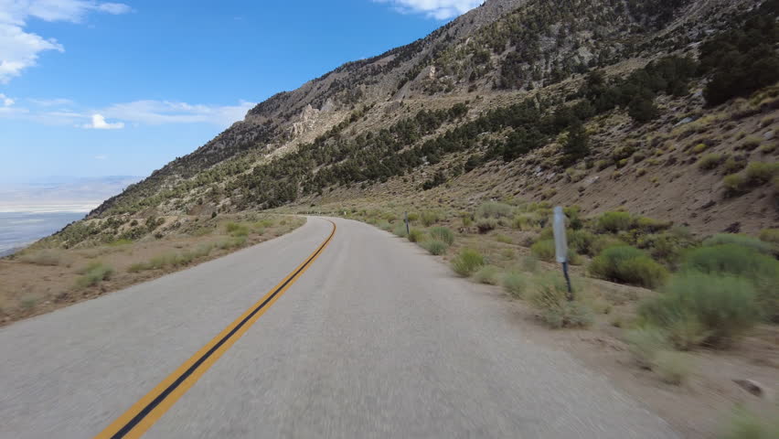 Sierra Nevada Mts Horseshoe Meadow Road Descend 19 MultiCam Front View Driving Plate California USA