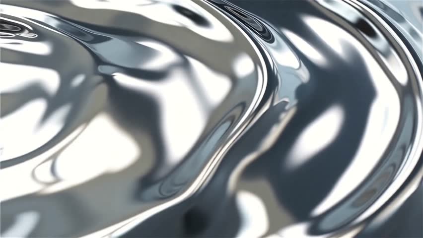 Ultra-smooth liquid metal surface rippling in slow motion, chrome and silver reflections, full-screen abstract texture, high-gloss cinematic feel.