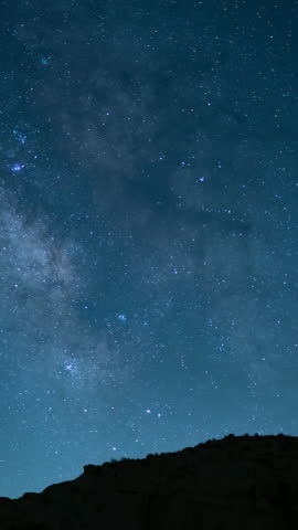 Vertical Shot Star Trails of Perseids Meteor Shower and Milky Way Galaxy in Southeast Sky Over Canyon Astrophotography Time Lapse