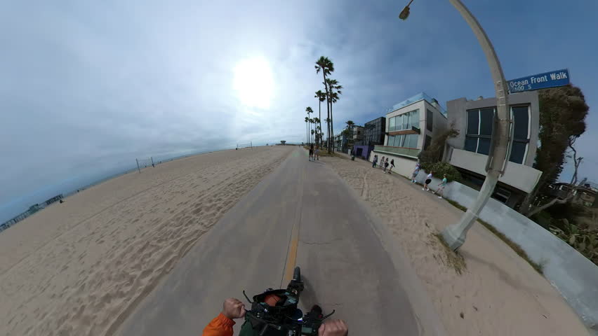 Venice Beach Bike Path Northbound Pier Boardwalk Cycling POV 04 California USA