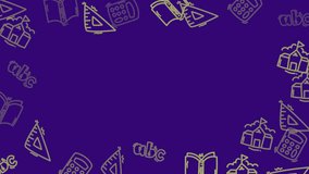 4k stock | School theme pattern supplies on purple background. Perfect for back to school designs, educational materials, stationery shops, and office supply promotions. Great for marketing.	 - Powered by Shutterstock - Get 15% off with code: PIKWIZARD15