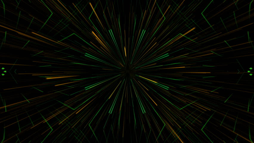 Dark radial burst pattern with glowing green and orange streaks spreading from the center.