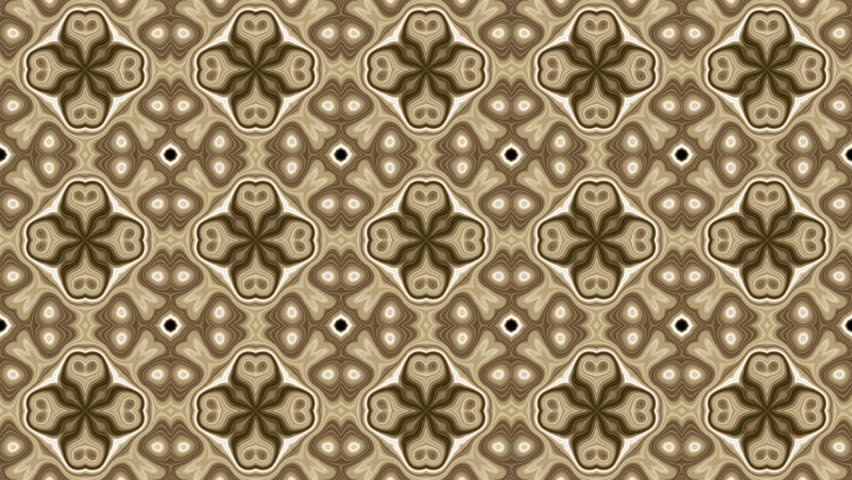 Soft brown geometric tile pattern with rounded floral-like shapes arranged symmetrically.