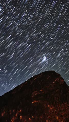 Vertical Star Trails Over Alpine Mountain Peak Habicher Wand In Oetztal Alps Night Sky Timelapse