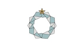 Geometric Christmas wreath animation with faceted blue and white shapes accented by a golden star for modern holiday decoration themes - Powered by Shutterstock - Get 15% off with code: PIKWIZARD15