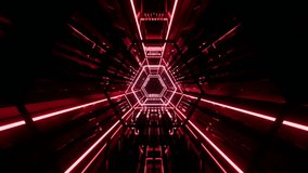 An AI-generated illustration of vivid red neon lines shaping a fast-moving futuristic hexagonal tunnel - Powered by Shutterstock - Get 15% off with code: PIKWIZARD15