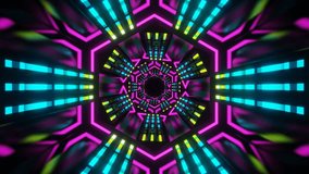 An AI-generated illustration of purple and cyan neon lights forming a glowing futuristic hexagonal tunnel - Powered by Shutterstock - Get 15% off with code: PIKWIZARD15