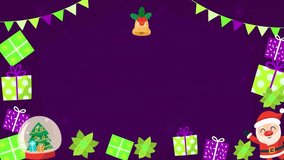 A cheerful, cartoon-style Christmas holiday background featuring a waving Santa Claus, colorful gift boxes, a charming snow globe with a Christmas tree, and festive bunting. - Powered by Shutterstock - Get 15% off with code: PIKWIZARD15