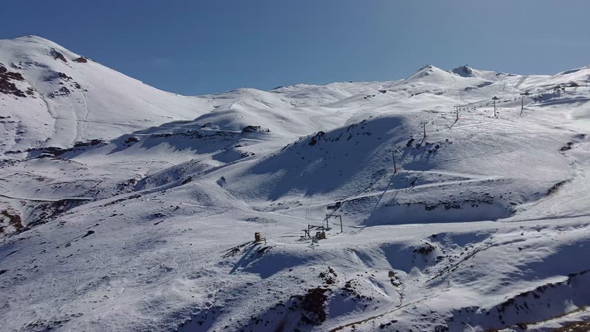 Snow covered mountains at Valle Nevado, near Santiago.	