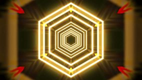 An AI-generated abstract illustration featuring a glowing golden hexagon tunnel formed by luminous geometric rings in a digital motion style - Powered by Shutterstock - Get 15% off with code: PIKWIZARD15