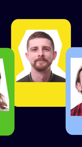 Creative video ad. Job candidates in bright framed portrait scenes switching around. Concept of job search platforms, HR introduction videos, employee selection tools, and recruitment marketing.