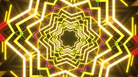 An AI-generated abstract illustration of a glowing golden star-shaped geometric kaleidoscope formed by vivid neon lines and reflective light - Powered by Shutterstock - Get 15% off with code: PIKWIZARD15