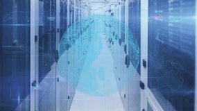 Faint cyan ring appearing, cyan globe forming and rotating in server aisle, HUD visualizing network. Overlay, holographic, datacenter, cabinet, interface, futuristic, neon - Powered by Shutterstock - Get 15% off with code: PIKWIZARD15