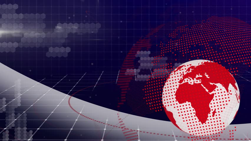 Playback starting, red white globe rotating while red hearts drifting up-left, showing engagement. Orb, planet, neon, holographic, kinetic, futuristic, hex