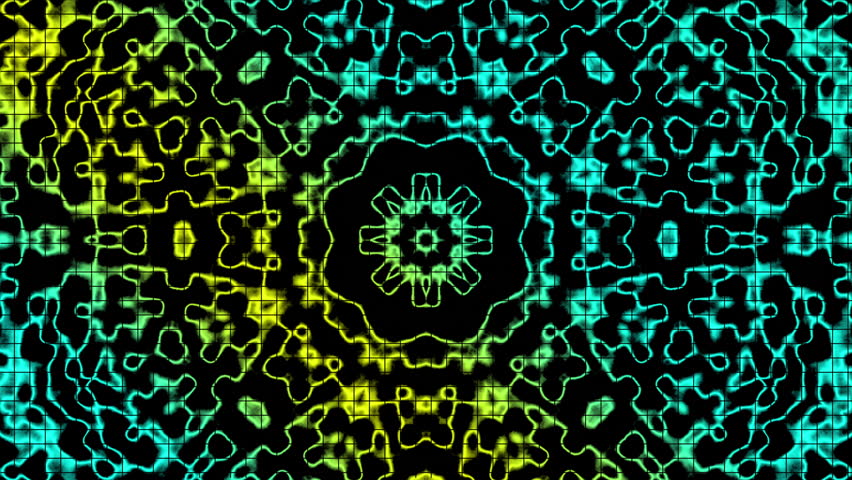 Green and yellow fractal-like mosaic forming a glowing geometric web in constant fluid motion.
