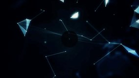 Central target pulsing sparking nodes appearing dotted globe forming, hand showing global network. Cyberspace, sphere, connections, palm, polygons, mesh, neon - Powered by Shutterstock - Get 15% off with code: PIKWIZARD15