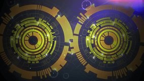 HUD pair pulsing, rotating after flare expanding into glow, traces orbiting, showing network. Scifi, interface, circular, gears, dual, neon, luminous - Powered by Shutterstock - Get 15% off with code: PIKWIZARD15