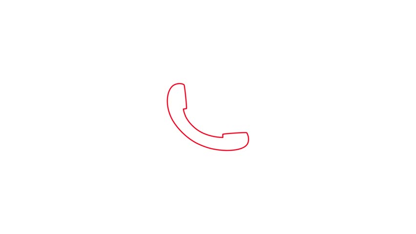 A minimalist red outline of a classic telephone handset with radiating sound waves, symbolizing communication, connection, and incoming calls on a clean white background.