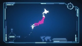Futuristic Digital Japan map HUD animation, global network cyber technology, government, Country Map, Politics, Travel, News, and Sports Events - Powered by Shutterstock - Get 15% off with code: PIKWIZARD15