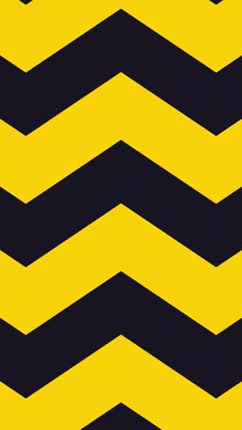 A striking pattern of bold yellow and dark blue chevrons repeats vertically, creating a strong visual contrast and a sense of movement.