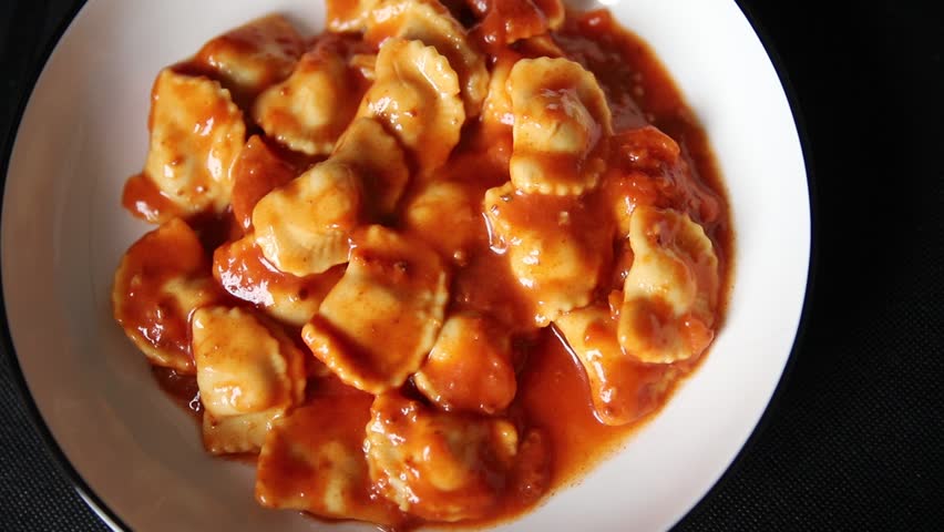 Ravioli tomato sauce main course tasty snack fresh delicious gourmet food on the table rustic food top view copy space