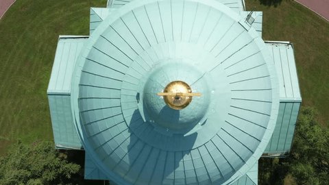 Aerial Overhead Shot Domed Building Landscaped Park