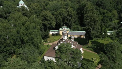 Aerial View Historic Church Surrounded by Forest